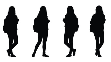 Four women in various poses a striking black and white silhouette © IMkM00i76