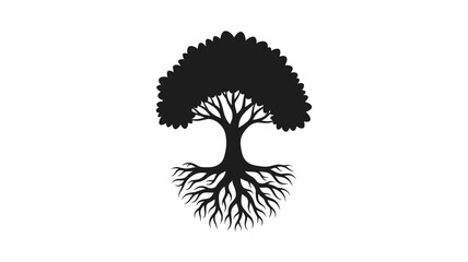 A detailed tree with extensive roots presented as a striking silhouette © IMkM00i76