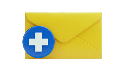 Yellow Envelope with Blue Plus Sign Icon