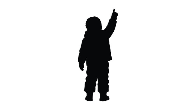 A child pointing upwards viewed as a dark form silhouette
