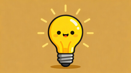 Cute Cartoon: Creative Illustration of Smiling Face Light Bulb