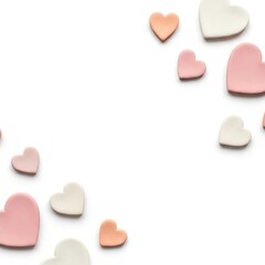 pastel hearts on white background