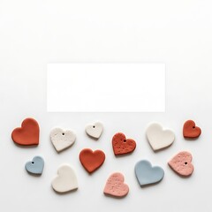 colorful clay heart shaped beads on white surface