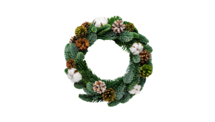 Elegant greenery wreath home floral arrangement top view isolated on solid white background2