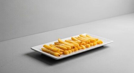 Delicious golden French fries on a white plate