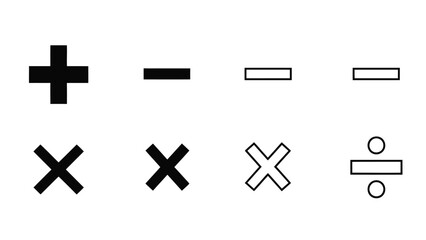 Basic mathematical symbols including addition subtraction multiplication and division