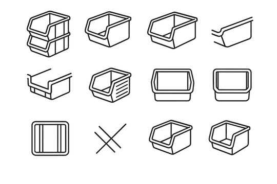 Rounded vector icon stackable icons flat bin edge protective vertical storage side