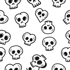 Cute cartoon skulls and hearts pattern