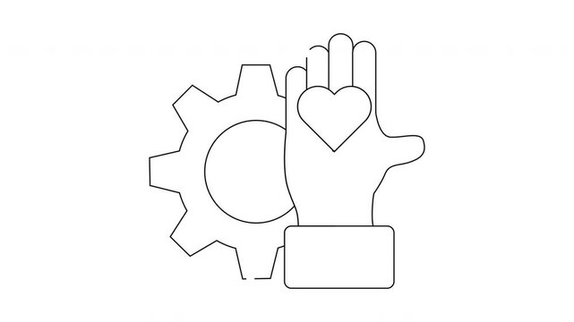 Gear and Heart Hand Icon - Technical Support with Empathy.