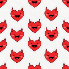 Happy devil heart emoji pattern on white background