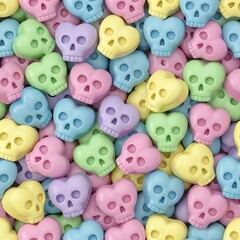 Colorful candy skulls in various pastel colors