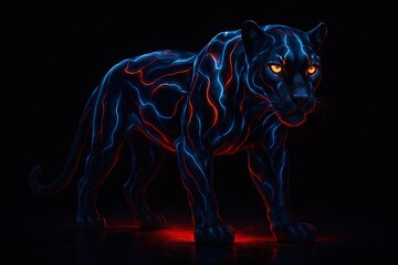 Futuristic Neon Panther with Glowing Lines on Dark Background