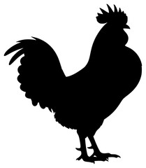 a black silhouette of a rooster or a chicken, black, chicken, illustration, rooster, silhouette, stand, symbol, against transparent background © Alloca Design Studio