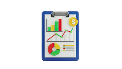 Clipboard with Financial Charts and Dollar Coin