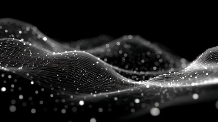 Stunning digital wave pattern with glowing white dots on black background