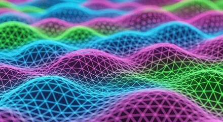 Vibrant network waves in pink, blue, and green hues