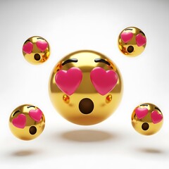 Several golden emojis with hearts for eyes expressing love and affection surround a central larger emoji