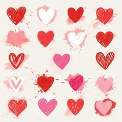 hand drawn hearts in different colors and styles