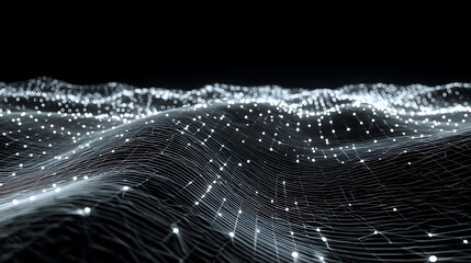 Dynamic network connections wave with glowing white nodes and lines