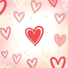 red and pink hearts on pink background with gold dots