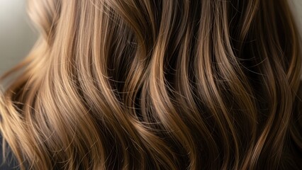 Fototapeta premium Woman with Long Wavy Brown Hair Closeup.