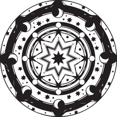 Elegant star ring mandala silhouette featuring a circular arrangement of stars in a balanced, symmetrical design