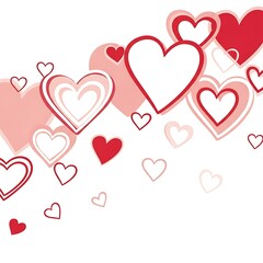 Red and pink hearts on white background