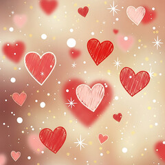 red hearts and stars on pink background