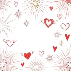 red hearts and stars on white background