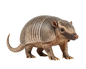 Brown Armadillo with Scaly Shell Isolated on White Background