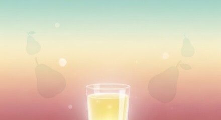Refreshing glass of pear juice on colorful background