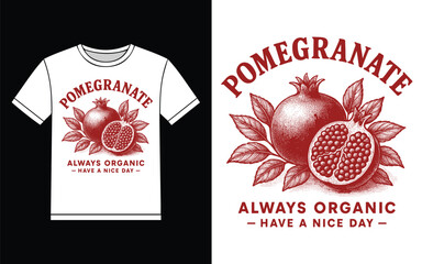 Vintage Pomegranate Organic Fruit T‑Shirt Design Vector Illustration