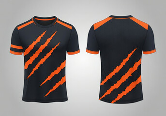 Aggressive black crew neck tee featuring large orange claw marks across the front and back. Ideal for mascot-themed sports teams, fight clubs, or gym motivation.