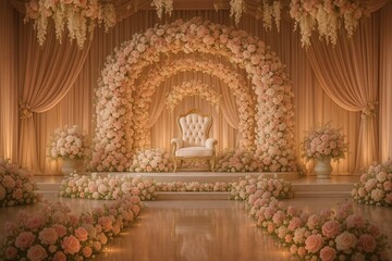 Luxury Wedding Stage Decoration with Floral Arch and Elegant Seating