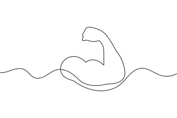 Bicep muscle of a human arm in continuous line art style isolated on white background for fitness