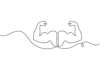 Bicep muscle of a human arm in continuous line art style isolated on white background for fitness