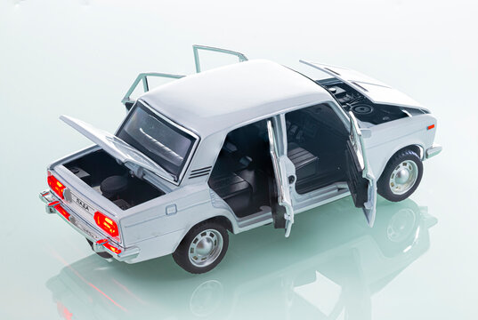 Minsk, Belarus- March 8, 2025: Metal Scale Demo Car as Lada 2101 Model Car on Stand in Minsk, Belarus at March 8 , 2025