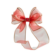 A delicate transparent bow ribbon with soft pastel tones, flowing ribbon tails, isolated on a white background, Generative AI