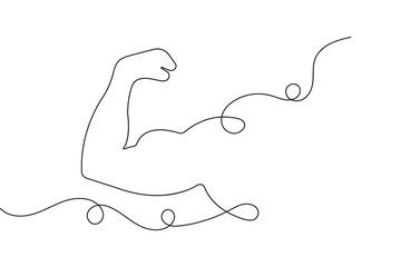 Bicep muscle of a human arm in continuous line art style isolated on white background for fitness
