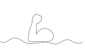 Bicep muscle of a human arm in continuous line art style isolated on white background for fitness