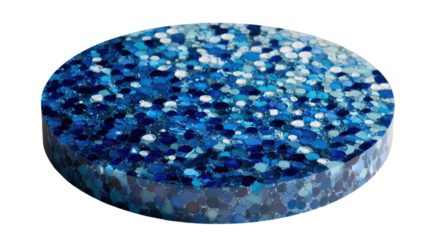 Round blue terrazzo stone slab with glossy mosaic texture abstract decorative surface object isolated on white background