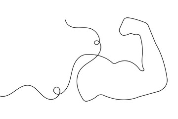 Bicep muscle of a human arm in continuous line art style isolated on white background for fitness