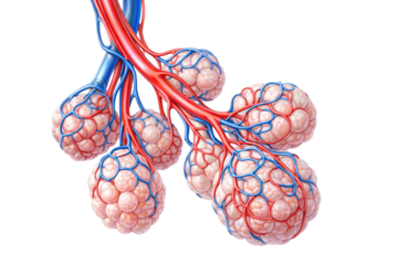 Human lung alveoli anatomy pulmonary capillaries oxygen exchange respiratory system medical illustration isolated on white background