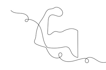 Bicep muscle of a human arm in continuous line art style isolated on white background for fitness