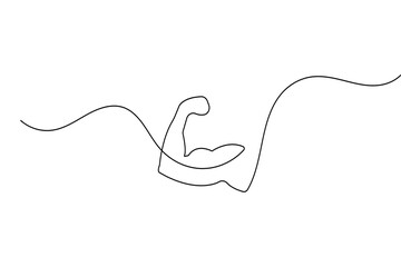 Bicep muscle of a human arm in continuous line art style isolated on white background for fitness