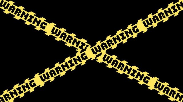 ドット絵の交差する警告テープ,透過背景,WARNING