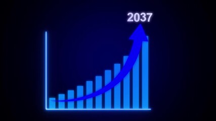 2037 new year business background.Business analyzes business growth by graphics, Target plan. Growth, arrow up. Finance, Bar graph going.