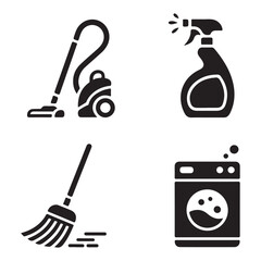 Home cleaning broom silhouette for sweeping floors and dust