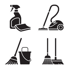Domestic home cleaning tools silhouette for everyday housework