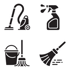 Home laundry and cleaning silhouette for household service design